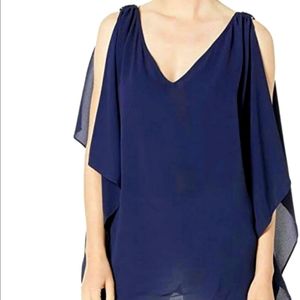 Michael Kors Blue Ring Shoulder Scarf Top Size S/M. NWOT